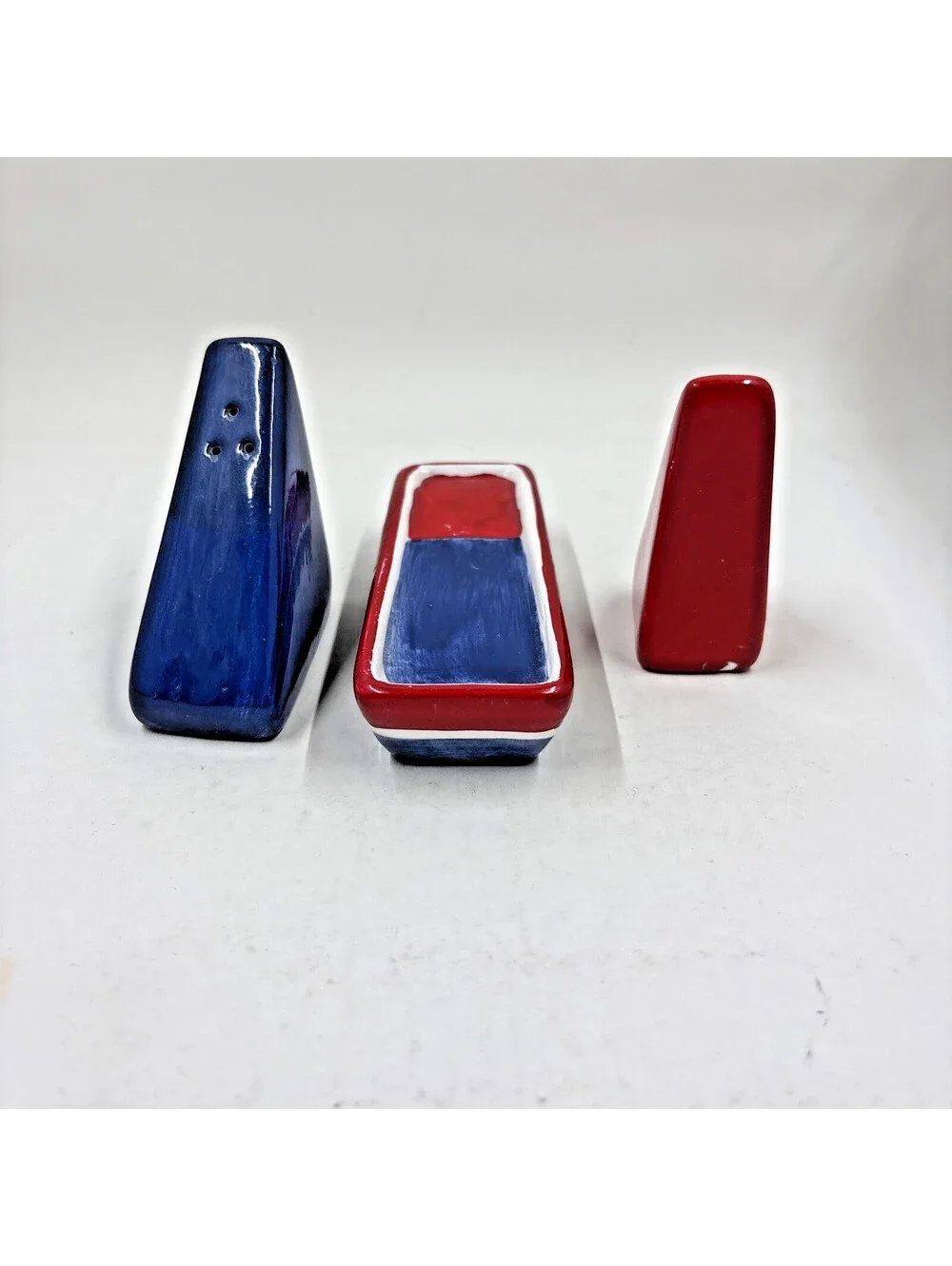 Vintage Sail Boat Salt Pepper Shaker Nautical Red White Blue Beach Picnic